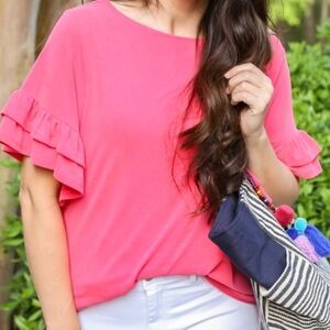 Time and Tru Vibrant Pink Ruffle Sleeve Blouse